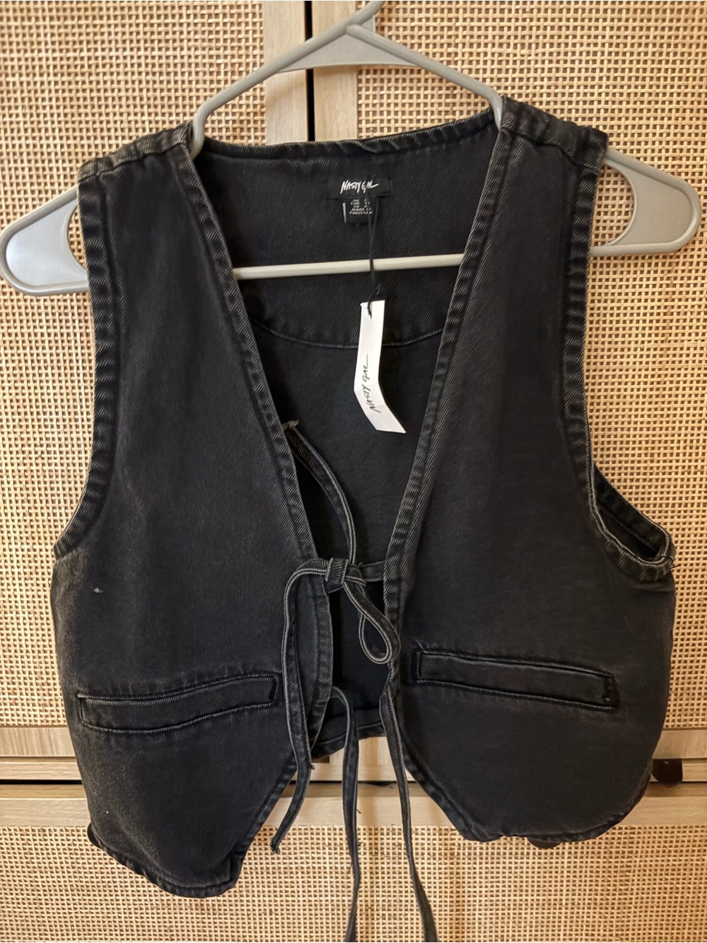 Nasty Gal Black Tie-Front Denim Vest
